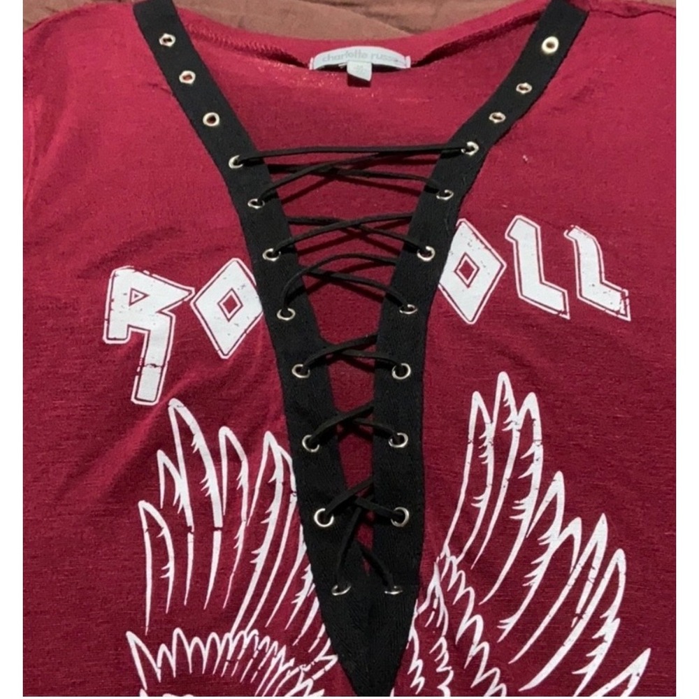 Charlotte Russe Rock & Roll Eagle Graphic Lace Up Grommet Sleeveless Top Red M - Picture 4 of 8